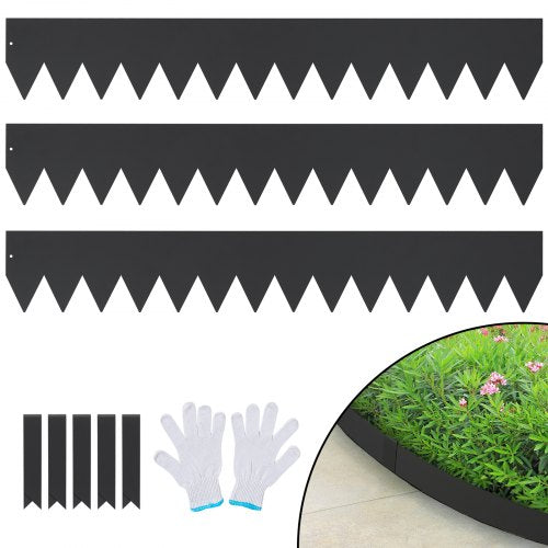 Steel Landscape Edging, 3-pack Steel Garden Edging Borders, 40" L x 6" H Strips, Hammer-in Edging Border with 5 Clips, Bendable Metal Landscape Edging for Yard, Garden, Lawn