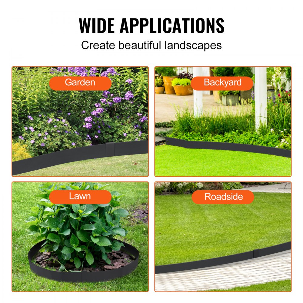 Steel Landscape Edging, 3-pack Steel Garden Edging Borders, 40" L x 6" H Strips, Hammer-in Edging Border with 5 Clips, Bendable Metal Landscape Edging for Yard, Garden, Lawn