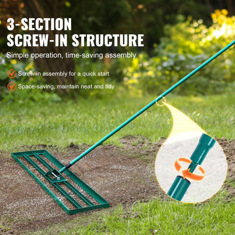 Lawn Leveling Rake, 48"x10" Level Lawn Tool, Heavy-duty Lawn Leveler with 78" Steel Extended Handle, Yard Leveling Rake Suit for Garden, Golf Lawn, Farm