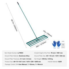 Lawn Leveling Rake, 48"x10" Level Lawn Tool, Heavy-duty Lawn Leveler with 78" Steel Extended Handle, Yard Leveling Rake Suit for Garden, Golf Lawn, Farm