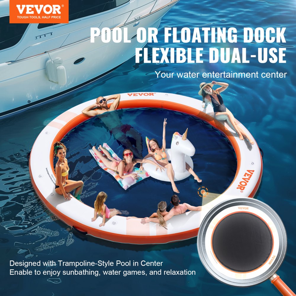 Inflatable Floating Dock ø10FT Water Dock Platform with ø8FT Mesh Pool