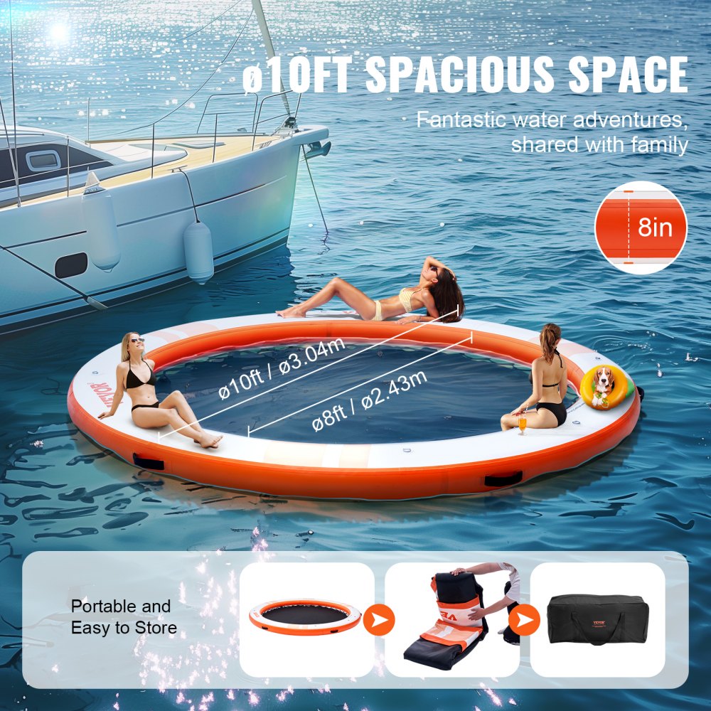 Inflatable Floating Dock ø10FT Water Dock Platform with ø8FT Mesh Pool