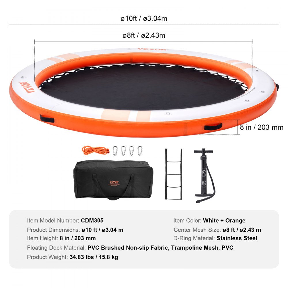 Inflatable Floating Dock ø10FT Water Dock Platform with ø8FT Mesh Pool
