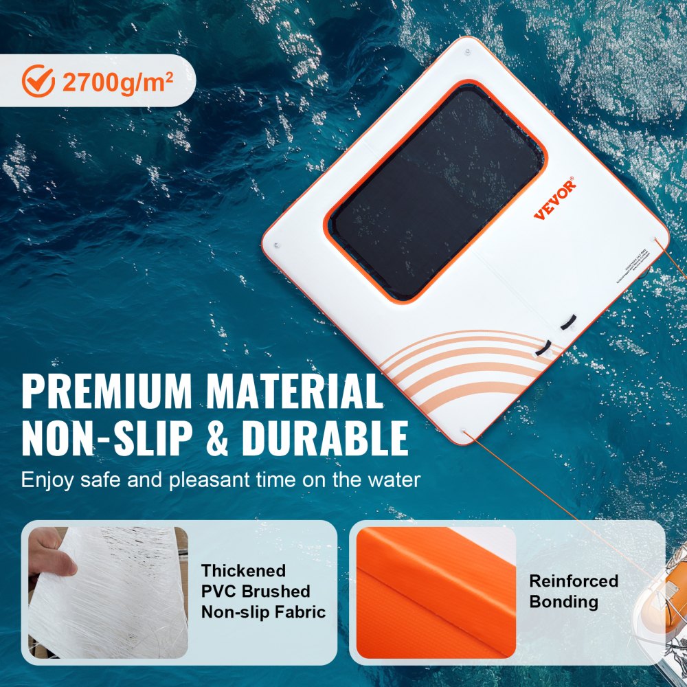Inflatable Floating Dock, 10x10FT Inflatable Dock Platform with 4*7FT Trampoline Mesh Pool, Non-Slip Floating Platform Water Mat with Portable Bag & Detachable Ladder for Pool Beach Relaxation
