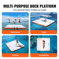 Inflatable Floating Dock, 10 x 10FT Inflatable Dock Platform, Non-Slip Water Floating Dock Mat with Portable Carrying Bag & Detachable Ladder, Floating Platform Island Raft for Pool Beach Ocean