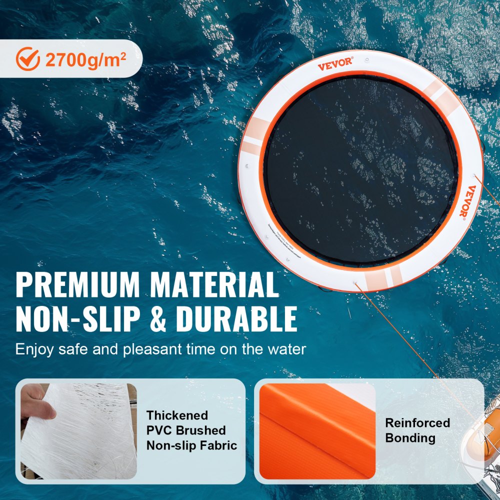 Inflatable Floating Dock, ø8FT Inflatable Dock Platform with ø5FT Trampoline Mesh Pool, Non-Slip Floating Platform Water Mat with Portable Bag & Detachable Ladder for Pool Beach Relaxation