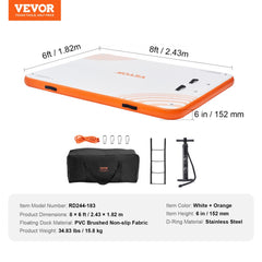 Inflatable Floating Dock, 8 x 6FT Inflatable Dock Platform, Non-Slip Water Floating Dock Mat with Detachable Ladder & Portable Carrying Bag, Floating Platform Island Raft for Ocean Pool Beach