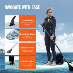 10-foot inflatable stand-up paddle board with removable kayak seat and non-slip pad.