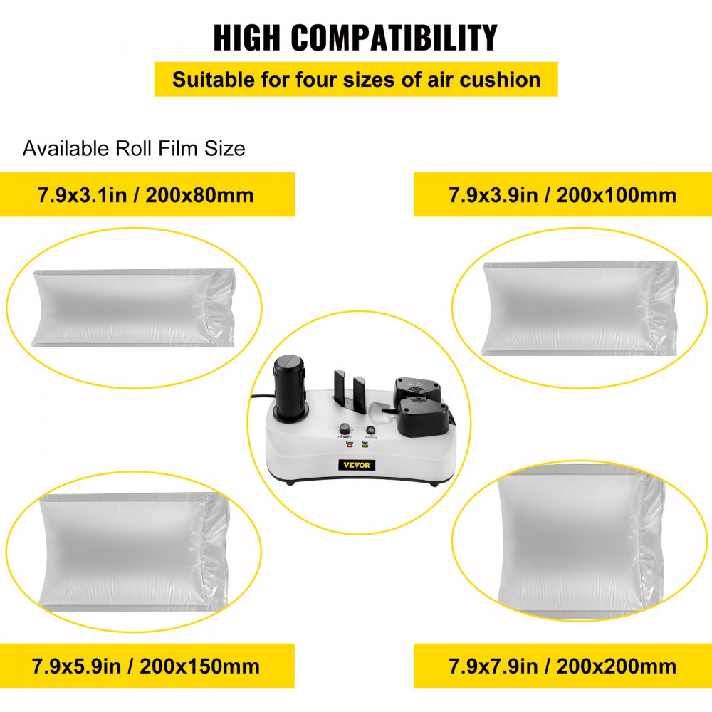 Air Cushion Machine, Sealing Speed 7.2-7.8 ft/min Air Pillow Machine, 110V Air Pillow Packaging Machine, Portable Air Cushion Wrap Machine for Inflatable Packaging+164 ft/50 m Test Film Roll