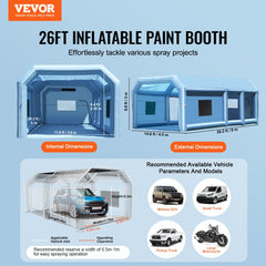 Inflatable Paint Booth, 26.2 x 14.8 x 9.8 ft Inflatable Spray Booth, Portable Car Paint Booth for Small Truck, with 950W+750W Powerful Blowers and Air Filter System, Large Motorcycle, Midsize SU