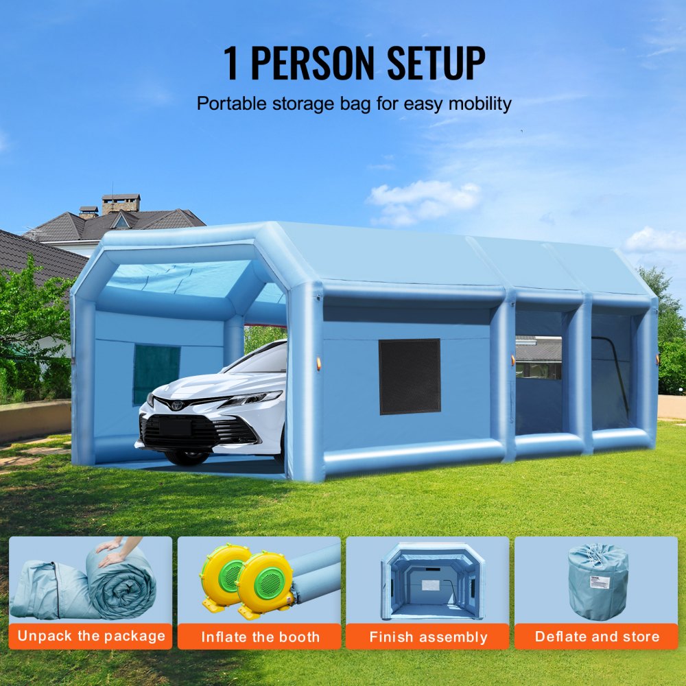 Inflatable Paint Booth, 27.9 x 15.7 x 10.8 ft Inflatable Spray Booth, Portable Car Paint Booth for Small Truck, with 950W+750W Powerful Blowers and Air Filter System, Large Motorcycle, Midsize S