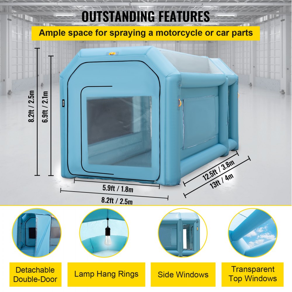 Portable Inflatable Paint Booth, 13 x 8 x 8ft Inflatable Spray Booth, Car Paint Tent w/Air Filter System & 2 Blowers, Upgraded Blow Up Spray Booth Tent, Auto Paint Workstation Motorcycle Garage