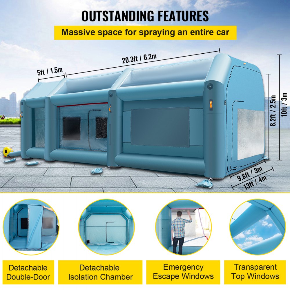 Portable Inflatable Paint Booth, 26x13x10ft Inflatable Spray Booth, Car Paint Tent w/Air Filter System & 2 Blowers, Upgraded Blow Up Spray Booth Tent, Auto Paint Workstation, Car Parking Garage
