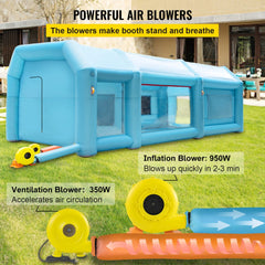 Portable Inflatable Paint Booth, 26x13x10ft Inflatable Spray Booth, Car Paint Tent w/Air Filter System & 2 Blowers, Upgraded Blow Up Spray Booth Tent, Auto Paint Workstation, Car Parking Garage