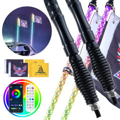 2 PCS 3 FT Whip Light with Spring Base, Led Whip Light with APP & Remote Control, Waterproof 360° Spiral RGB Chasing Lighted Whips with 2 Flags, for UTVs, ATVs, Motorcycles, RZR, Can-am, Go-kart