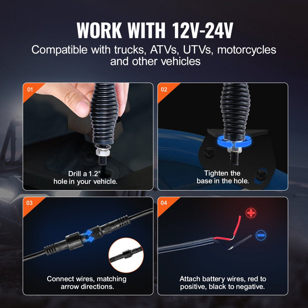 2 PCS 3 FT Whip Light with Spring Base, Led Whip Light with APP & Remote Control, Waterproof 360° Spiral RGB Chasing Lighted Whips with 2 Flags, for UTVs, ATVs, Motorcycles, RZR, Can-am, Go-kart