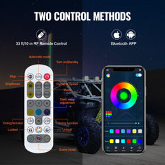1 PC 3 FT Whip Light, APP & RF Remote Control Led Whip Light, Waterproof 360° Spiral RGB Chasing Lighted Whips with 2 Flags, for UTVs, ATVs, Motorcycles, RZR, Can-am, Trucks, Off-road, Go-karts