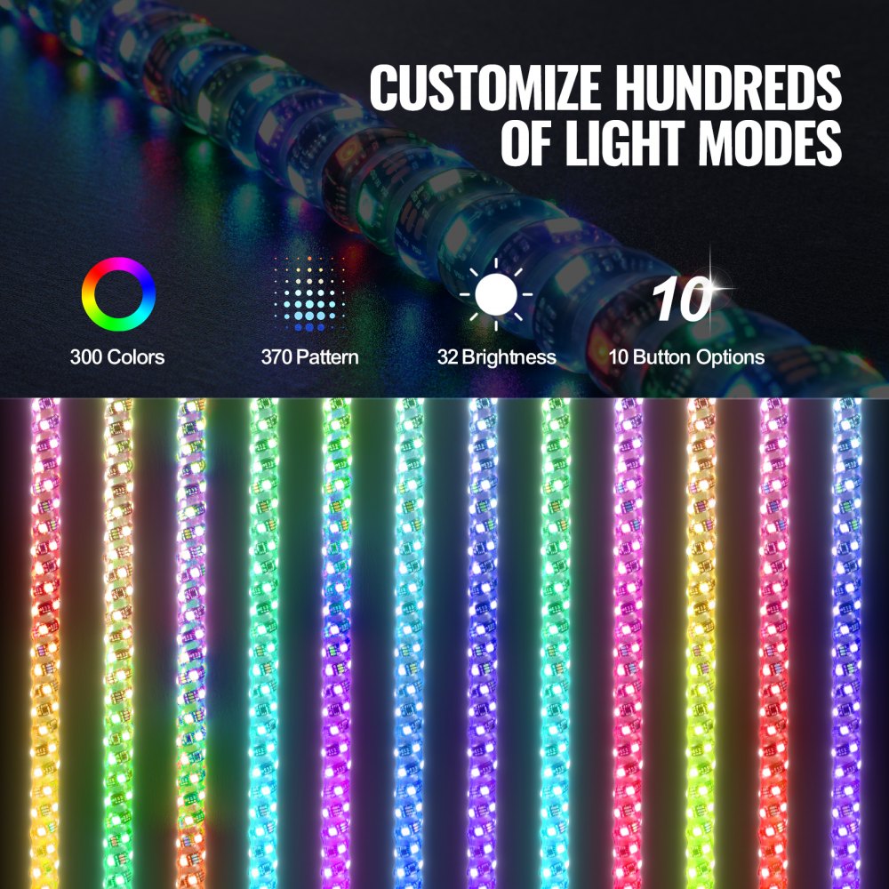 1 PC 3 FT Whip Light, APP & RF Remote Control Led Whip Light, Waterproof 360° Spiral RGB Chasing Lighted Whips with 2 Flags, for UTVs, ATVs, Motorcycles, RZR, Can-am, Trucks, Off-road, Go-karts