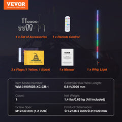 1 PC 3 FT Whip Light, APP & RF Remote Control Led Whip Light, Waterproof 360° Spiral RGB Chasing Lighted Whips with 2 Flags, for UTVs, ATVs, Motorcycles, RZR, Can-am, Trucks, Off-road, Go-karts