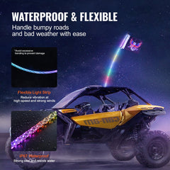 1 PC 5 FT Whip Light, APP & RF Remote Control Led Whip Light, Waterproof 360°Spiral RGB Chasing Lighted Whips with 2 Flags, for UTVs, ATVs, Motorcycles, RZR, Can-am, Trucks, Off-road, Go-karts