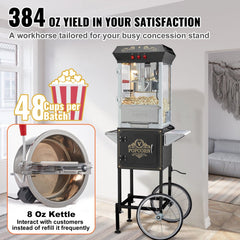 Popcorn Popper Machine with Cart  Popcorn Maker 850W 8 Oz 48 Cups Black