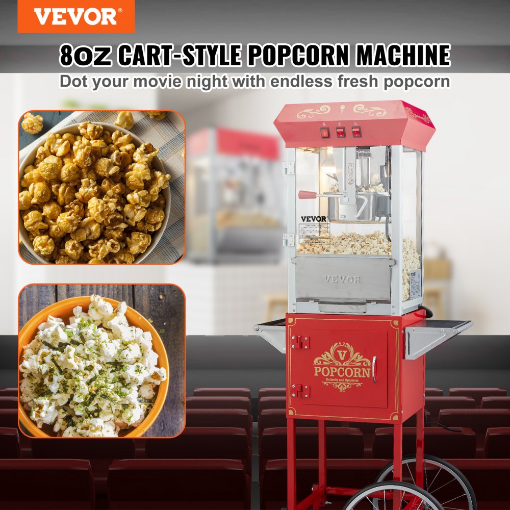 Popcorn Popper Machine 8 Oz Popcorn Maker with Cart 850W 48 Cups Red