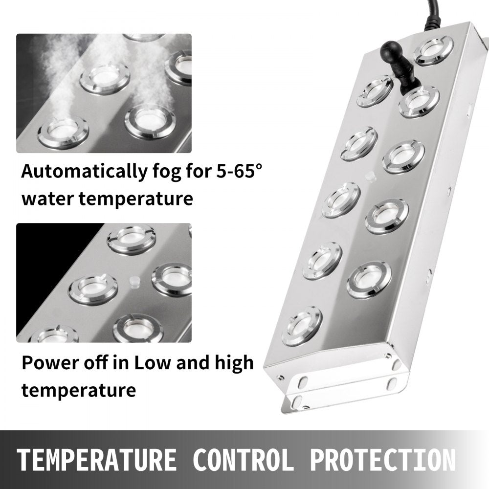 Mist Maker Fogger 10 Head Ultrasonic Mist Fogger with Waterproof Power Supply Ultrasonic Fogger Humidifier Stainless Steel Pond Mister Fogger 5kg/h