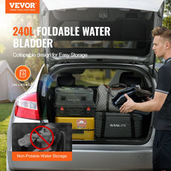 Portable Water Storage Bladder 63.4 Gal PVC Collapsible Water Tank Black