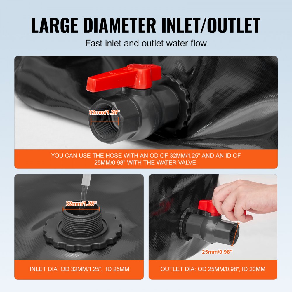 Portable Water Storage Bladder 142.7 Gal PVC Collapsible Water Tank Black