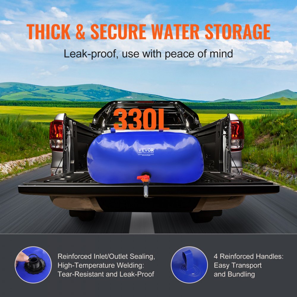 330L/87 Gallon Water Storage Bladder, RV Water Tank, 1000D Blue PVC Collapsible Water Storage Containers, Large Capacity Soft Water Bag, Portable Water Bladder, Fire Prevention, Camping, Emergen