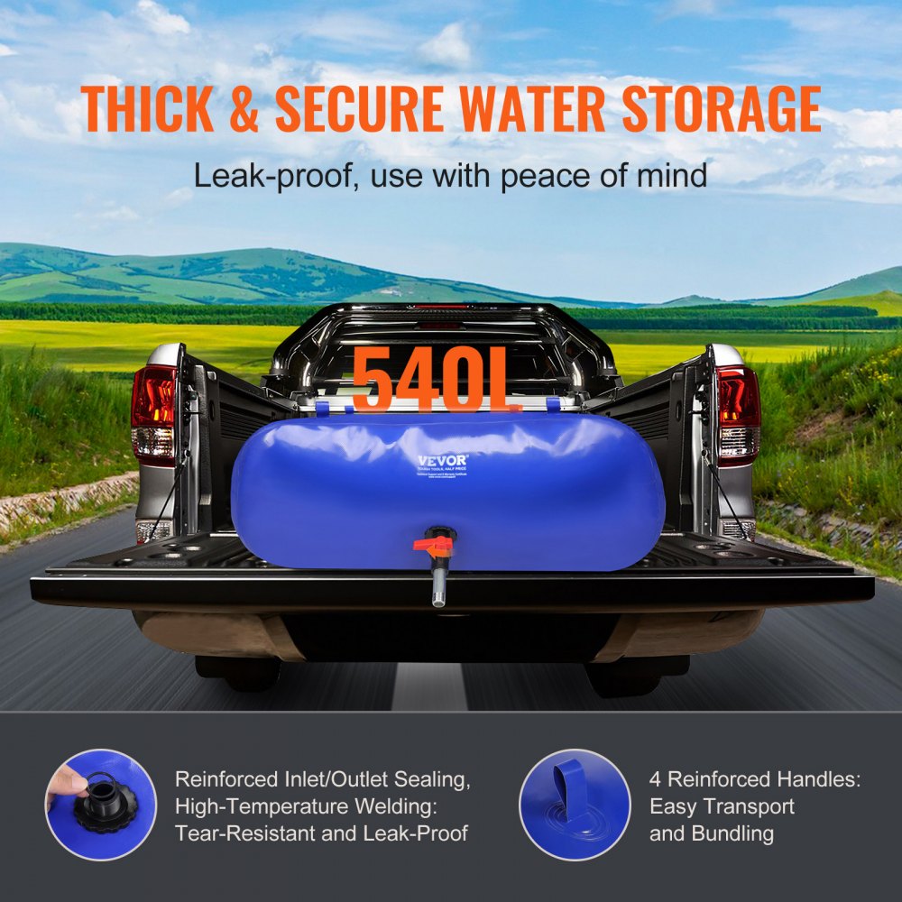 540L/142.65 Gallon Water Storage Bladder, Water Tank, 1000D Blue PVC Collapsible Water Storage Containers, Large Capacity Soft Water Bag,Water Bladder,Fire Prevention,Camping,Emergency Water Use