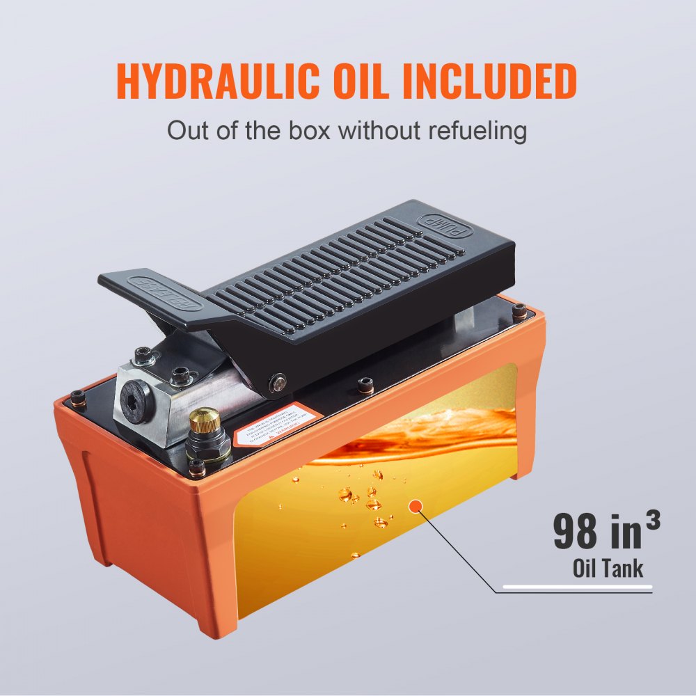 Bostome air hydraulic pump with foot actuation and 6.6 ft oil pipe for flexible positioning.