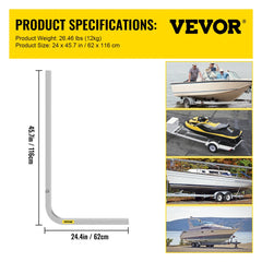 Boat Trailer Guide-ons, 46", One Pair Aluminum Trailer Guide ons, Rust-Resistant Trailer Guides with Adjustable Width, Mounting Parts Included, for Ski Boat, Fishing Boat or Sailboat Trailer