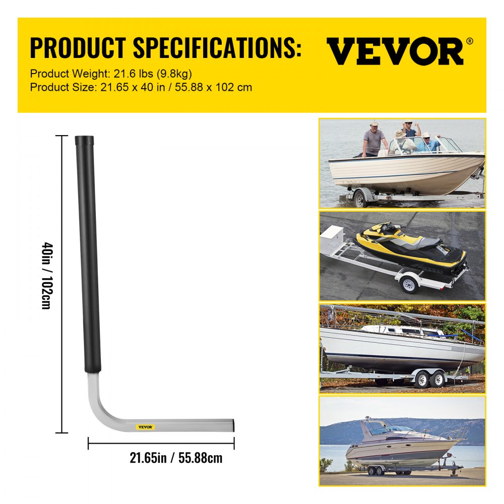Boat Trailer Guide-ons, 40", 2PCS Rustproof Galvanized Steel Trailer Guide ons, Trailer Guides with Black PVC Pipes, Mounting Parts Included, for Ski Boat, Fishing Boat or Sailboat Trailer