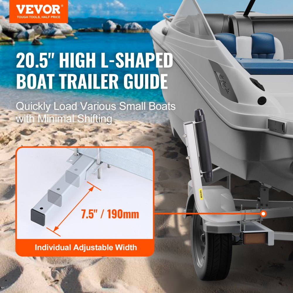 Marine Trailer Guide Set, 20.5” Flexibly Adjustable Poles, Pair of Steel Anti-Rust Guides, Durable Roller Support for Ski, Fishing, or Sailboat Trailers 2024