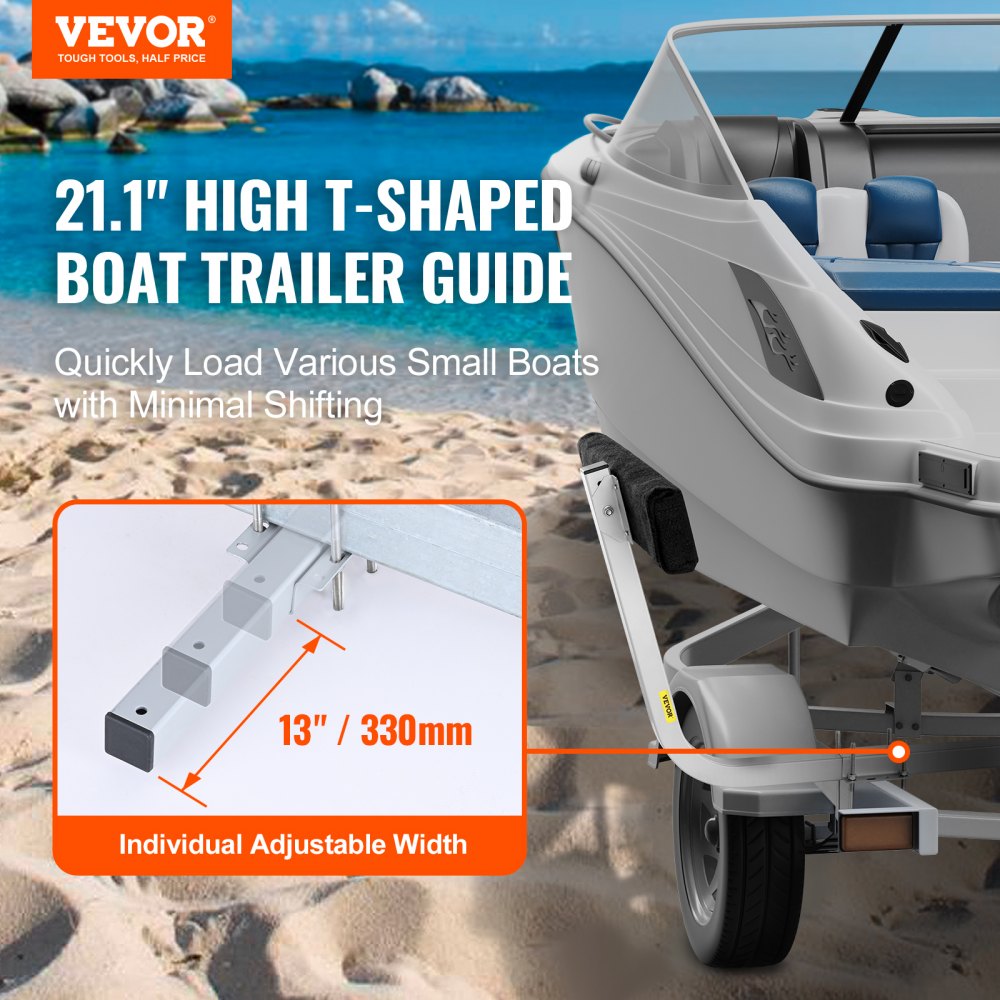 Marine Trailer Assistant, 27.6” Flexibly Adjustable Bunk Guide-Ons, Pair of Durable Steel Support Poles, Robust Roller Guide, Suitable for Ski Boats, Fishing Boats, or Sailboats 20