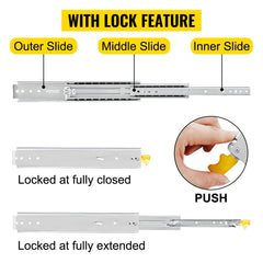 Heavy Duty Drawer Slides 18" Length, Locking Drawer Slides 500lbs Load Capacity Full Extension Drawer Slide 1 Pair Side Mount Ball Bearing Drawer Glides Push to Open Cabinet Industrial Shelf