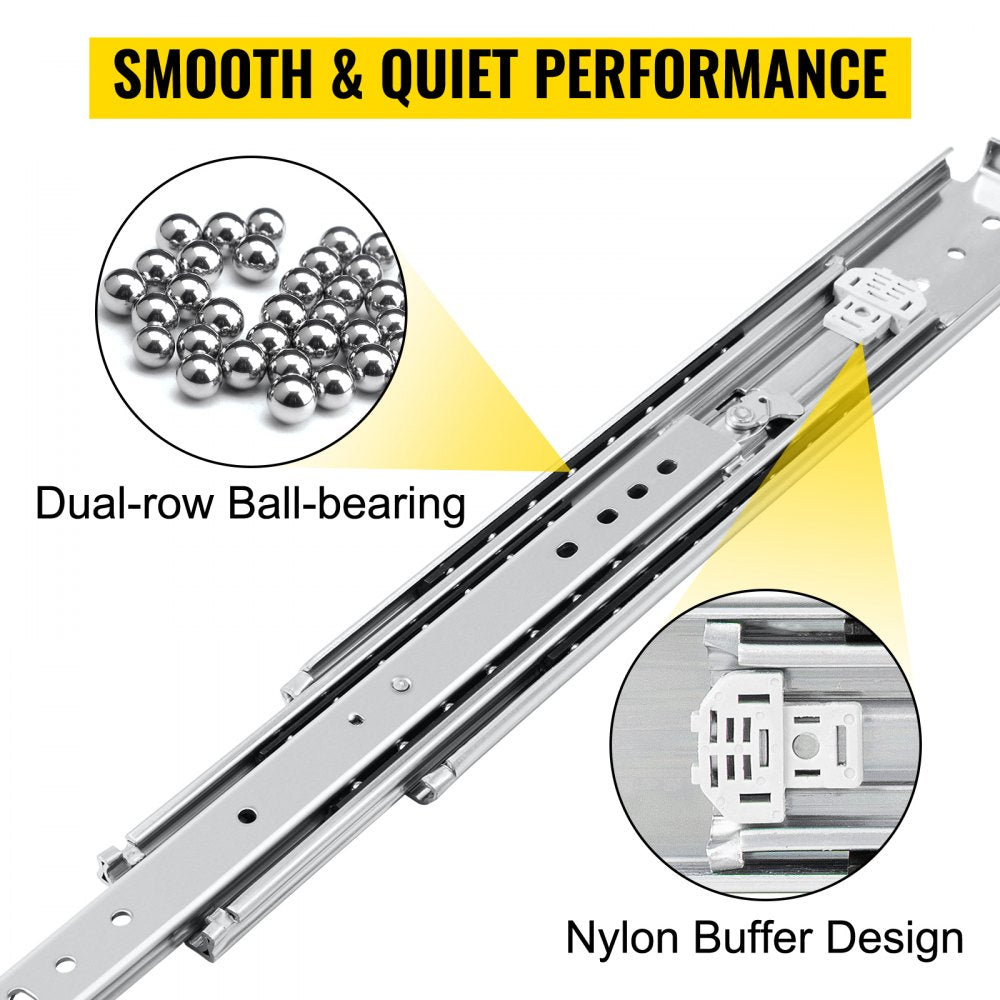 Heavy Duty Drawer Slides 22" Length, Locking Drawer Slides 500lbs Load Capacity Full Extension Drawer Slide 1 Pair Side Mount Ball Bearing Drawer Glides Push to Open Cabinet Industrial Shelf