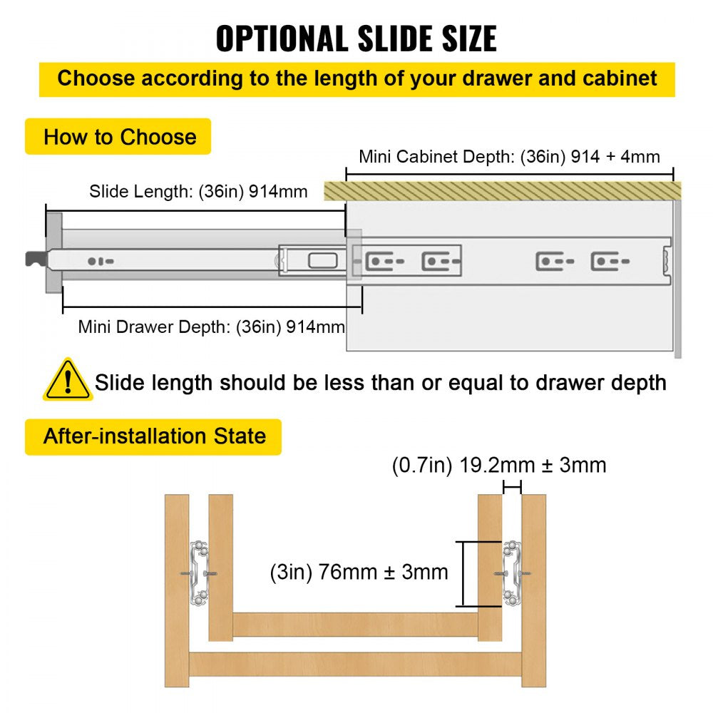 Heavy Duty Drawer Slides 2PCS Drawer Slides 36" Locking Drawer Slides 250LBS Capacity Heavy Duty Slides Three Section Full Extension Drawer Slide Cold-Rolled Steel Industrial Drawer Slides