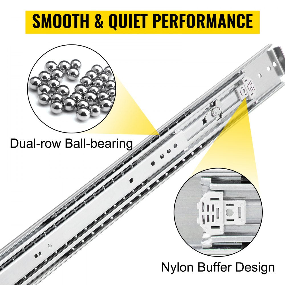 Heavy Duty Drawer Slides 60" Length, Locking Drawer Slides 500lbs Load Capacity Long Full Extension Drawer Slide 1 Pair Side Mount Ball Bearing Drawer Glides Push to Open Drawer Runners Rail