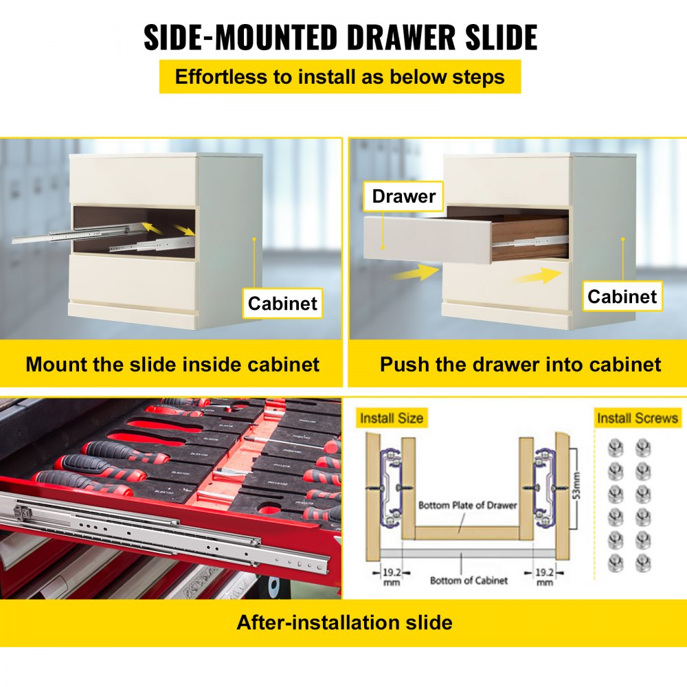 Drawer Slides, 1 Pair 34 Inch Heavy Duty Drawer Slides, Ball Bearing Side Mount Drawer Hardware Slides, 500 LBS Load Capacity 3-Section Full Extension Drawer Slides for Smooth Slide, Less Noise