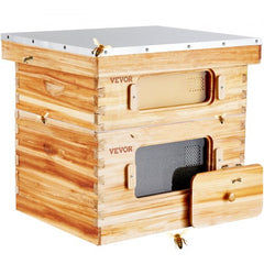 Bostome 20 Frame Langstroth Beehive Kit made of cedar wood with beeswax coating and acrylic windows.