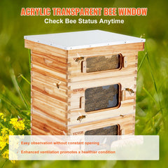 Cedar wood Langstroth beehive kit with 30 frames and acrylic observation windows.