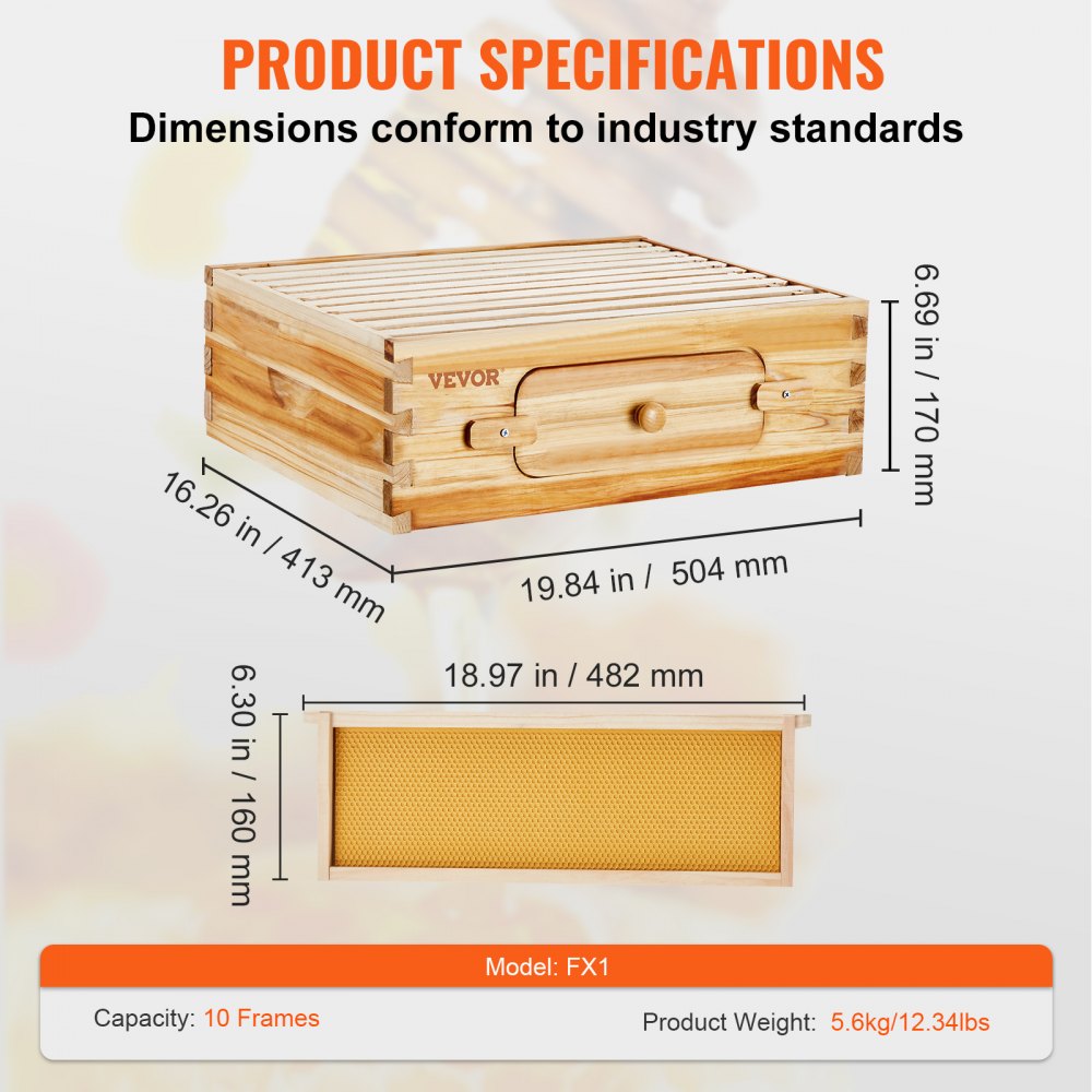 Cedar wood beehive kit with 10 frames, transparent windows, and medium box design for beekeeping.