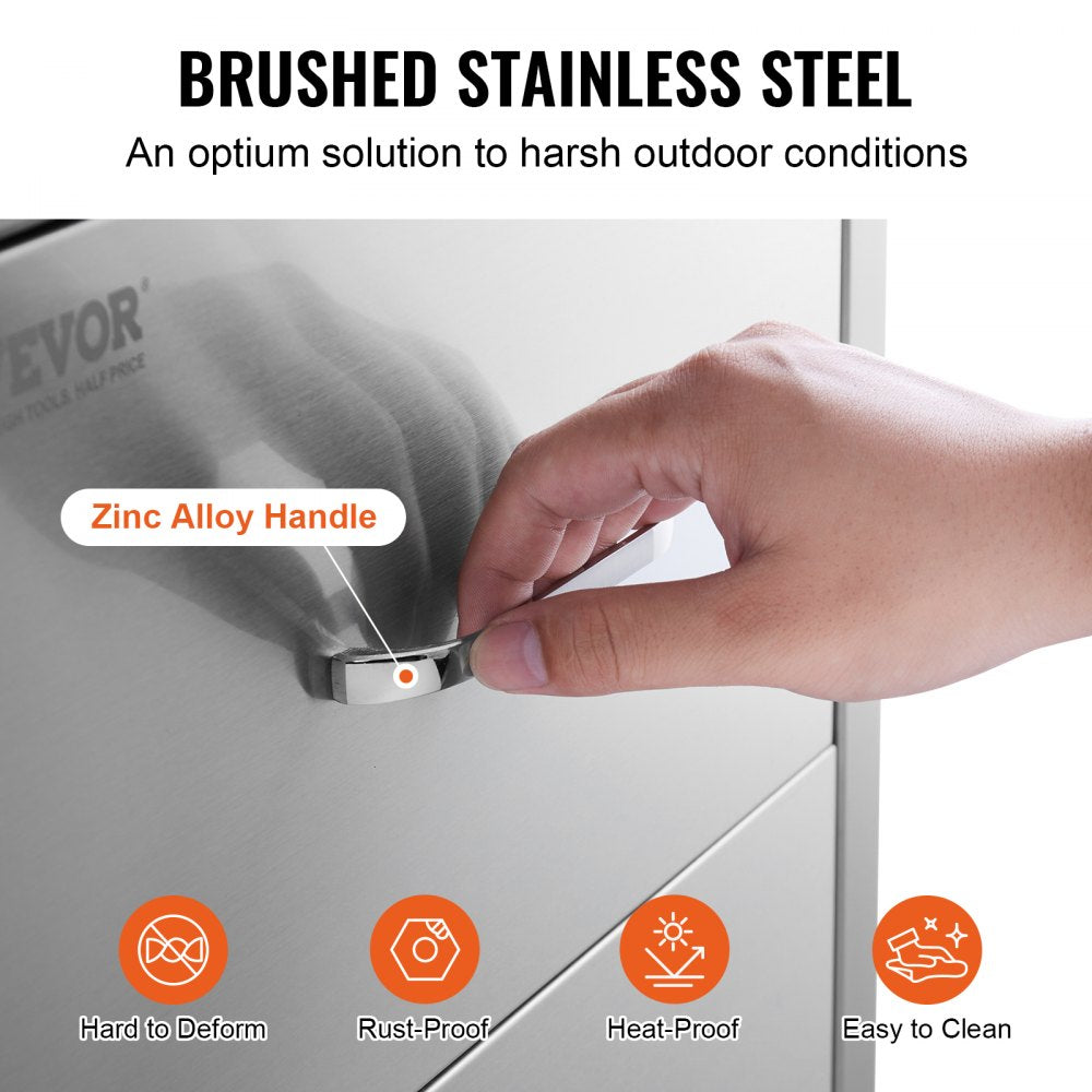 Outdoor Kitchen Drawers 13" W x 20.4" H x 20.8" D, Flush Mount Double BBQ Access Drawers with Stainless Steel Handle, BBQ Island Drawers for Outdoor Kitchens or Patio Grill Station