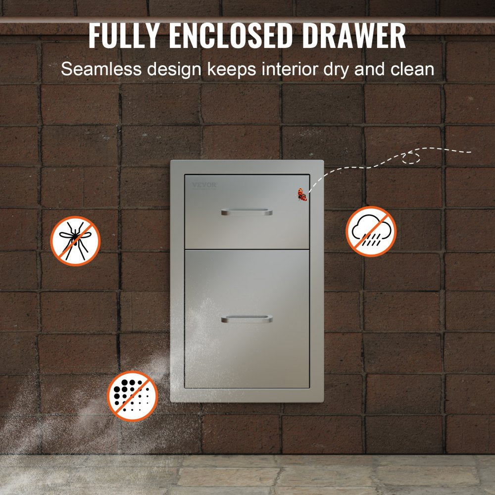 Outdoor Kitchen Drawers 13" W x 20.4" H x 20.8" D, Flush Mount Double BBQ Access Drawers with Stainless Steel Handle, BBQ Island Drawers for Outdoor Kitchens or Patio Grill Station