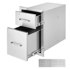 Outdoor Kitchen Drawers 13" W x 20.4" H x 20.8" D, Flush Mount Double BBQ Access Drawers with Stainless Steel Handle, BBQ Island Drawers for Outdoor Kitchens or Patio Grill Station