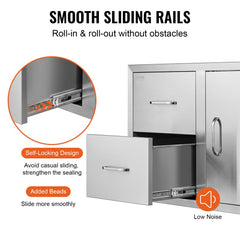 Outdoor Kitchen Door Drawer Combo 32.5" W x 21.6" H x 20.5``D, Access Door/Double Drawers with Paper Towel Rack, BBQ Island Drawers with Stainless Steel Handles for Outdoor Kitchen
