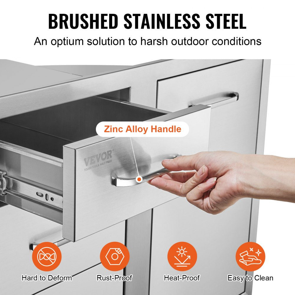 Outdoor Kitchen Door Drawer Combo 29.5" W x 22.6" H x 21.7``D, Access Door/Triple Drawers with Propane Drawer and Adjustable Garbage Ring, Perfect for BBQ Island Patio Grill Station