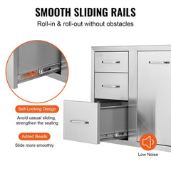 Outdoor Kitchen Door Drawer Combo 29.5" W x 22.6" H x 21.7``D, Access Door/Triple Drawers with Propane Drawer and Adjustable Garbage Ring, Perfect for BBQ Island Patio Grill Station